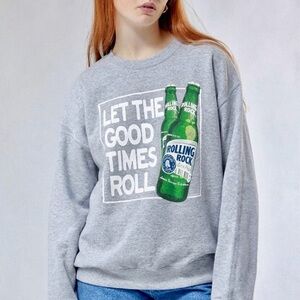 Junk Food Rolling Rock Beer Crew Neck Sweatshirt White and Green Print